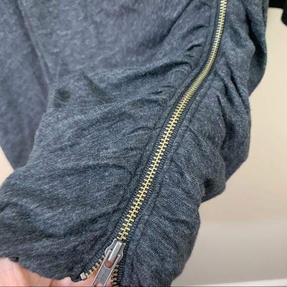 Pam & Gela Midi Zipper Twisted/Ruched Long Sleeve Charcoal Gray Dress - Picture 4 of 8